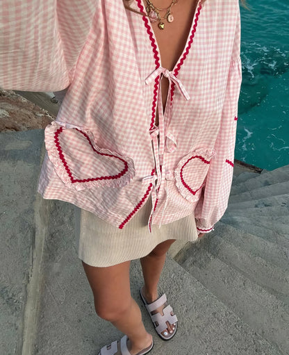 Claudia – Bluse Gingham med Knute