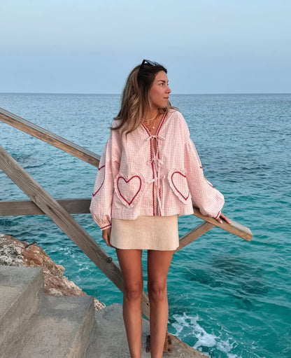 Claudia – Bluse Gingham med Knute