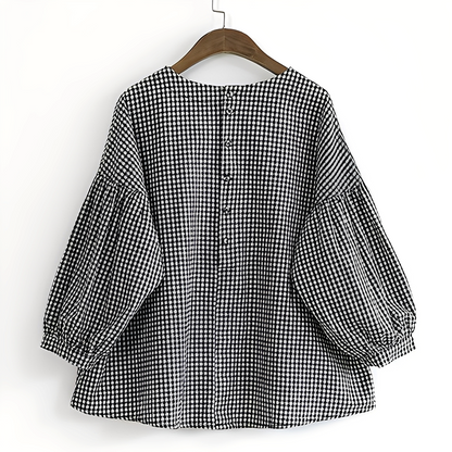 Tahlia - Tilfeldig rutete damebluse med asymmetrisk stil
