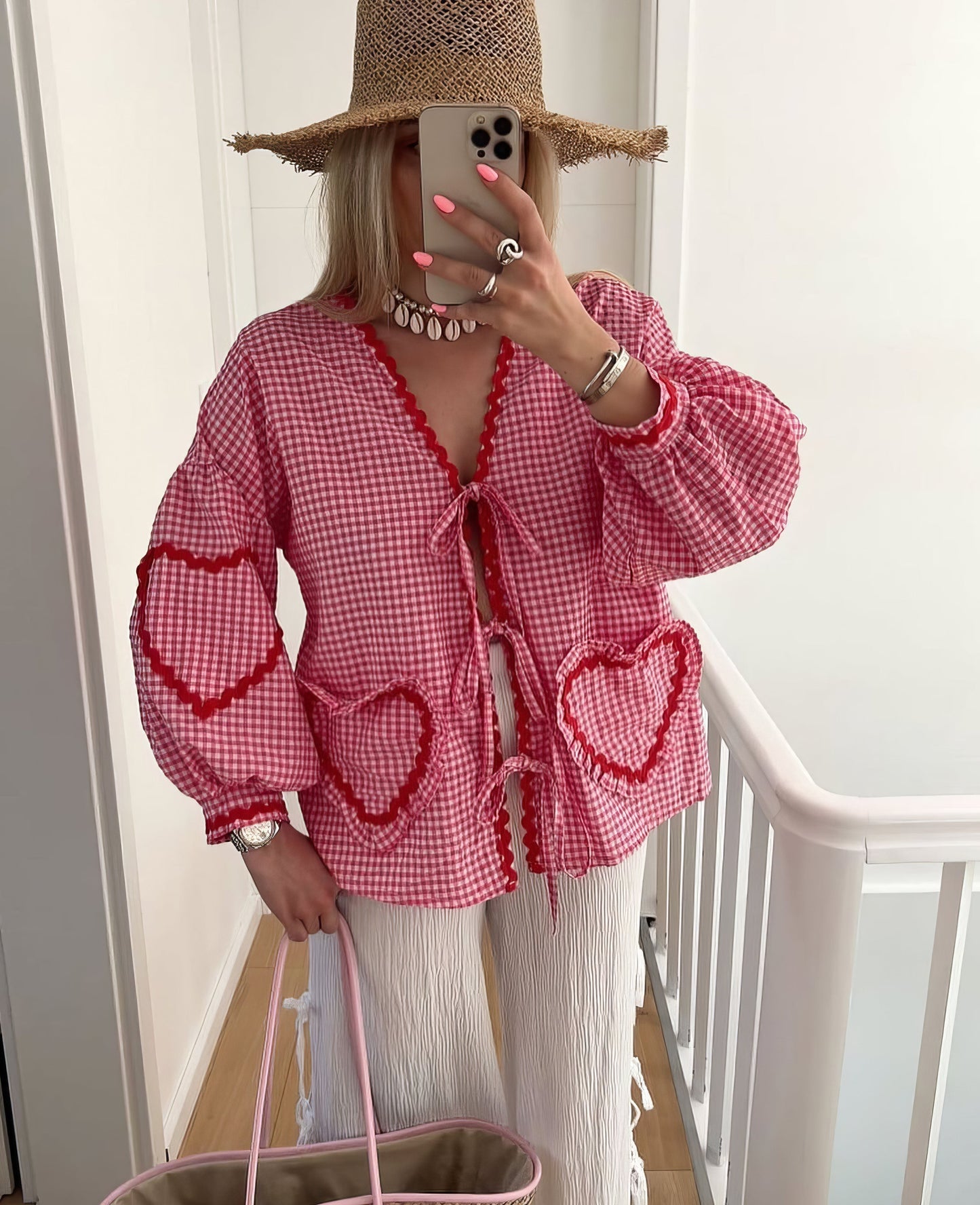 Claudia – Bluse Gingham med Knute