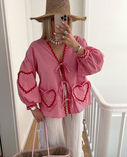 Claudia – Bluse Gingham med Knute