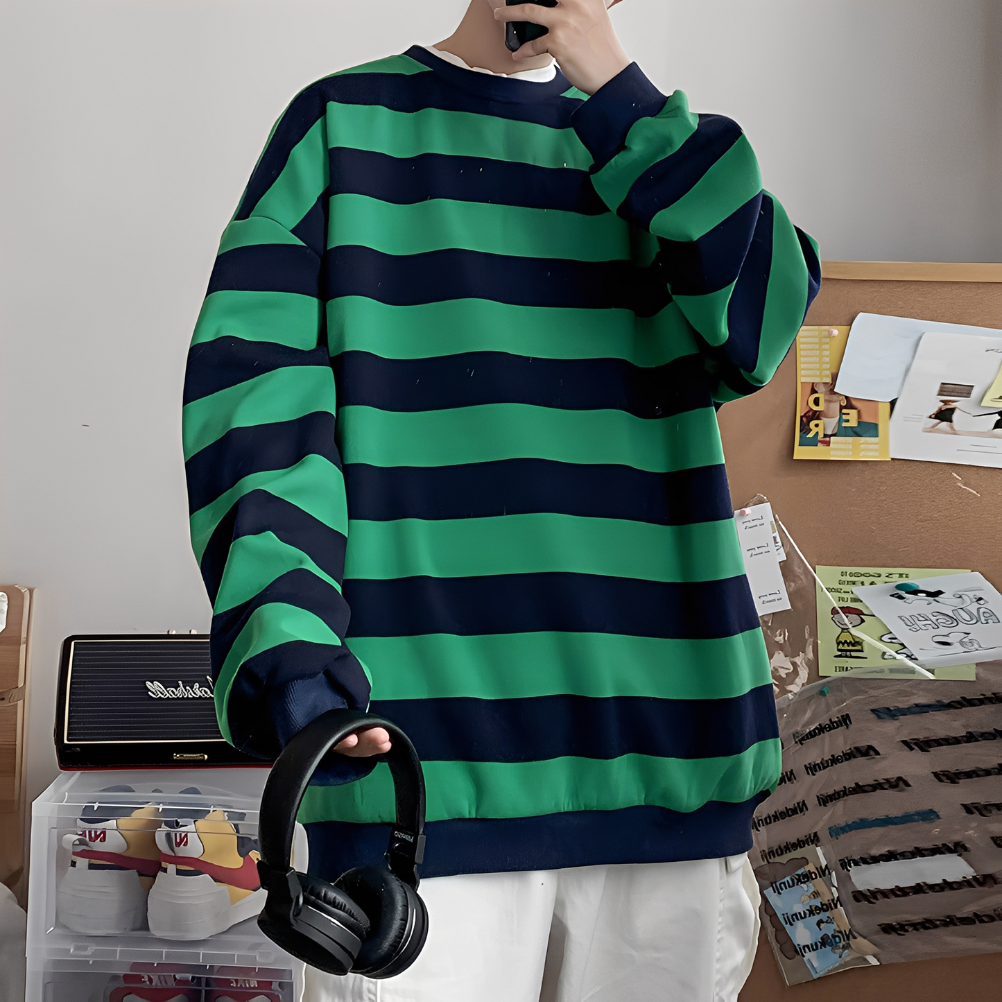 Christian - Oversized-strikkegenser med stripemønster for menn