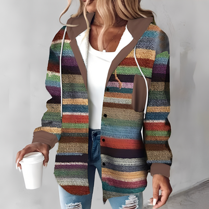 Martina - Tilfeldig ulljakke med hette for damer