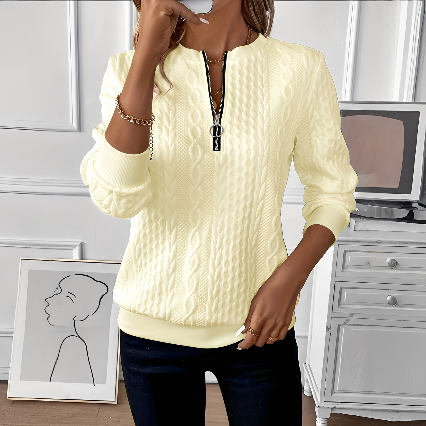 Chesley - Stilig strikkegenser med glidelås for damer