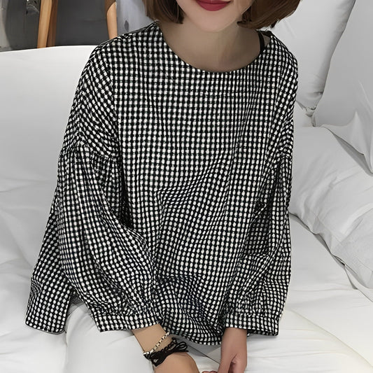 Tahlia - Tilfeldig rutete damebluse med asymmetrisk stil