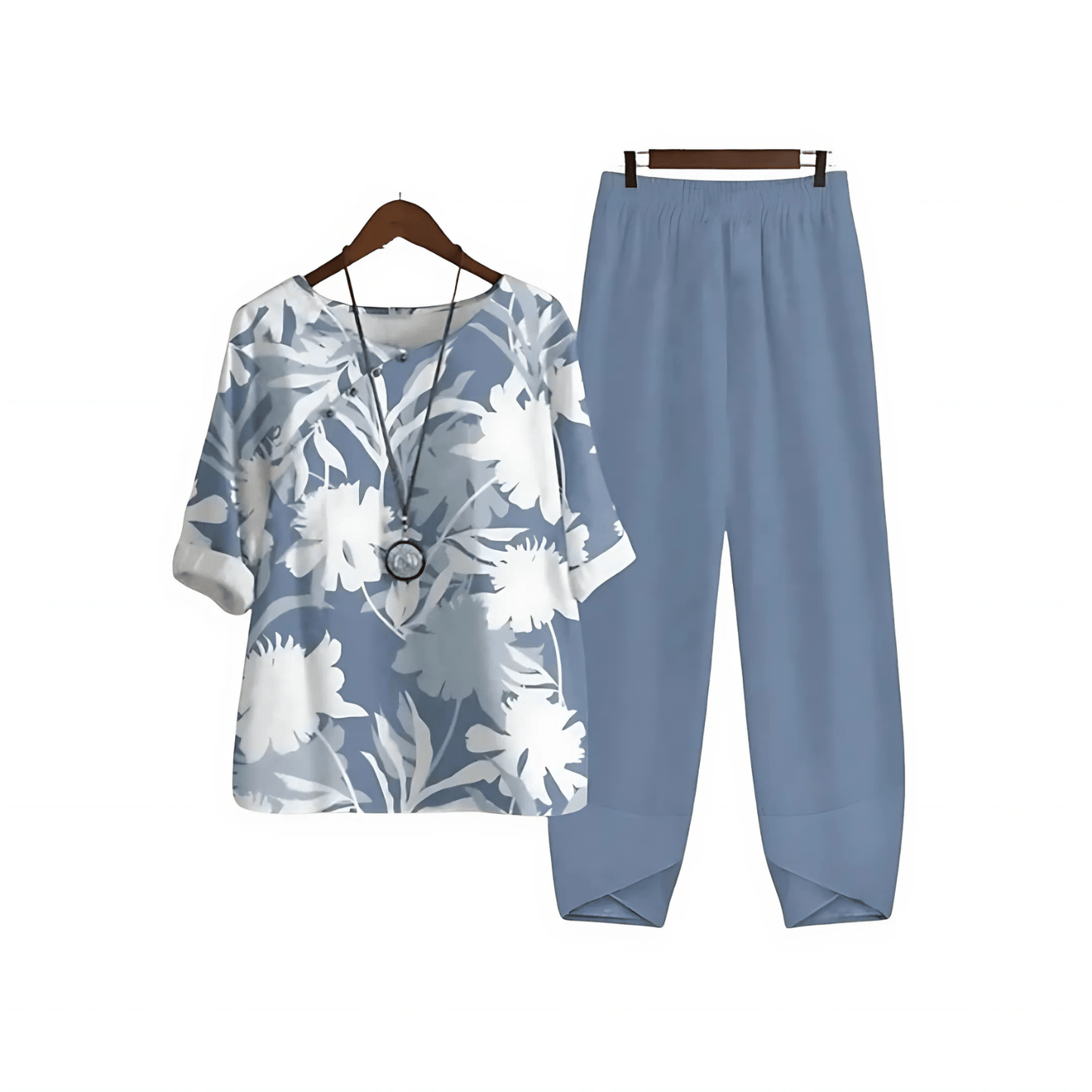 Katarina – Trykt Bluse- og Bukse-sett