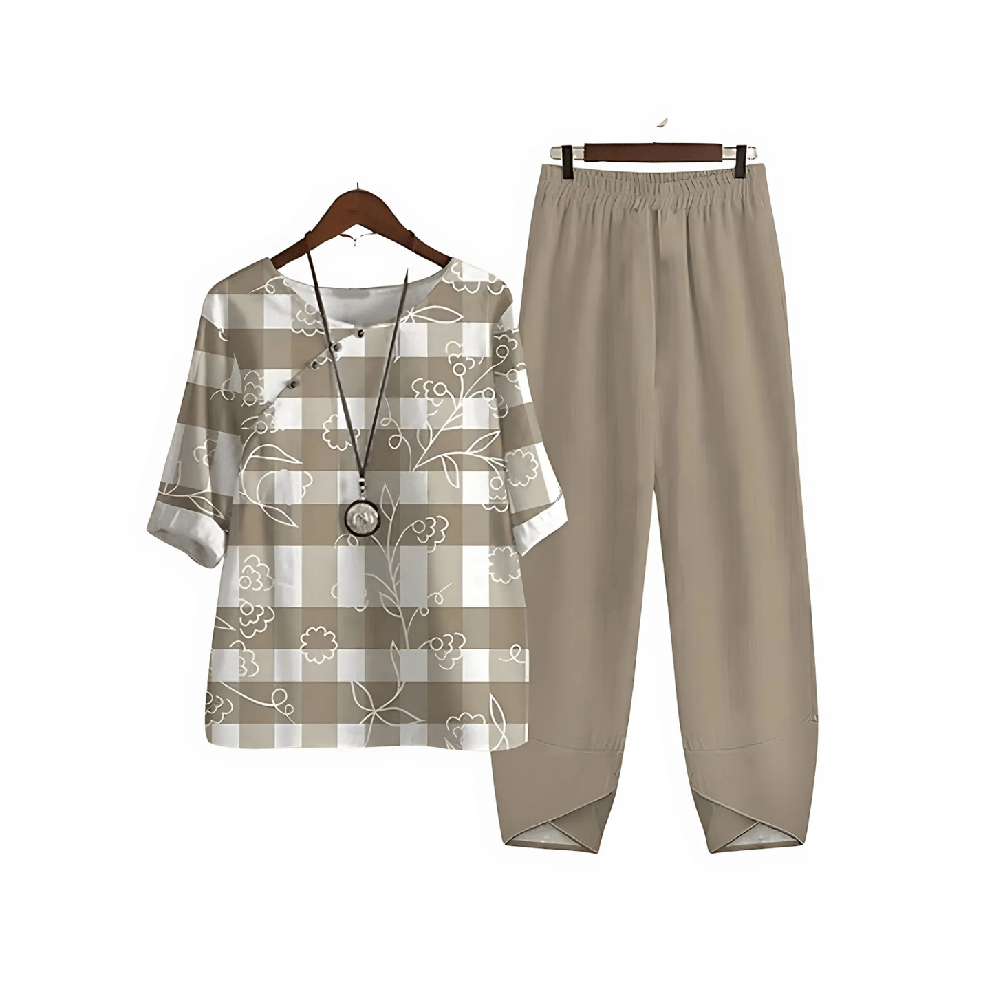 Katarina – Trykt Bluse- og Bukse-sett
