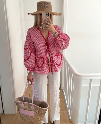 Claudia – Bluse Gingham med Knute